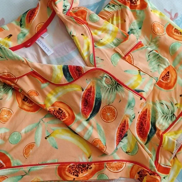 Joyspun "Peach Blossom" Notch Collar Short Sleeve Pajama Set ** SZ L - Picture 9 of 9